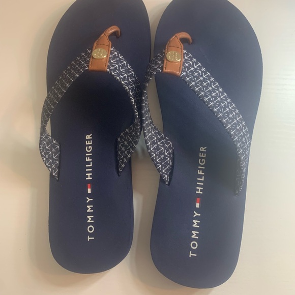 Tommy Hilfiger Blue Patterned Flip Flops - Picture 1 of 4